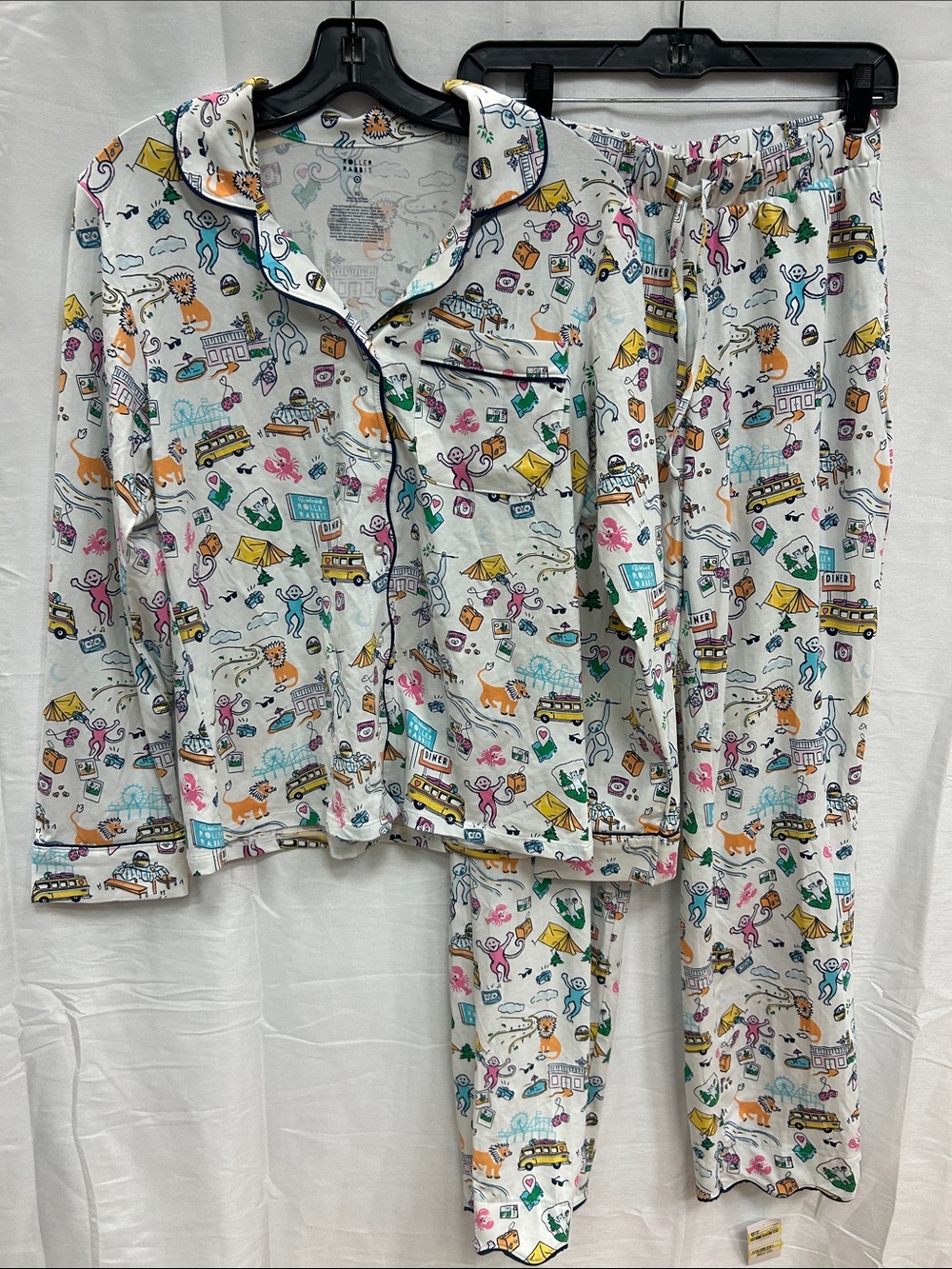 Roller Rabbit Cream Pajama Set with Multicolor Adventure Print